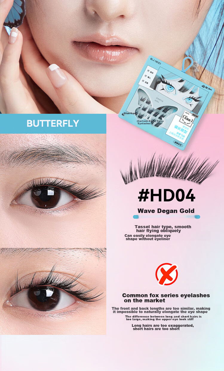BLJ Glue-Free False Eyelashes, 32 Clusters, Natural Blooming Effect without Stems, Puffy Eyes, Beginner-Friendly, No Need to Remove, HD01 21