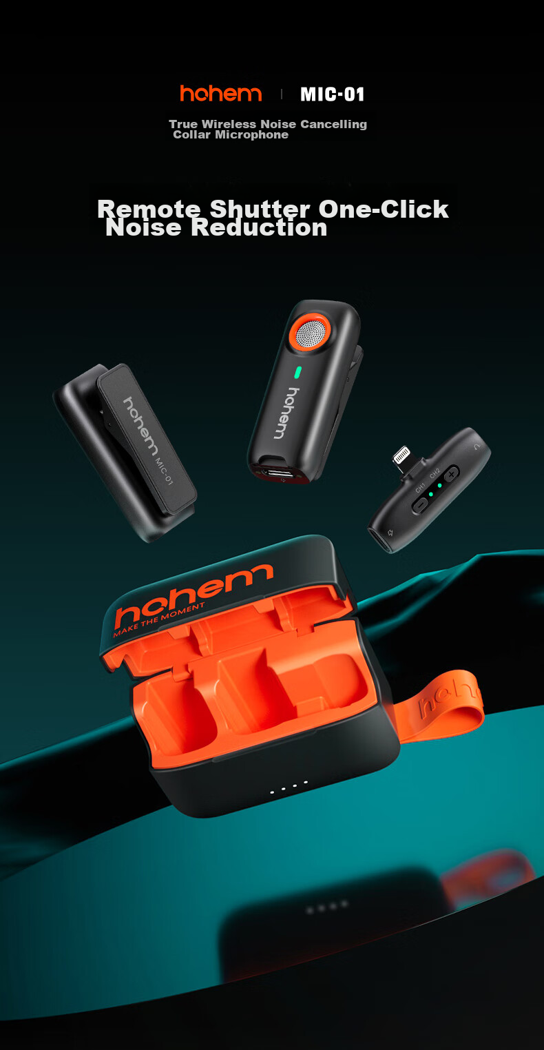 Hohem Mic01 Wireless Microphone, Clip-On Microphone for Live Streaming, Audio Pickup Device for Mobile Phones, Streamer Equipment, Douyin Short Video Recording, Noise Reduction Camera, Compatible with Apple 16 And Android 5