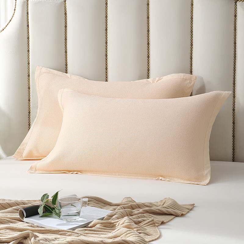 Zhuyibai Pure Cotton Waffle Pillowcase Set of 2, Breathable Gauze Sweat-Absorbent Adult Pillowcase Non-Slip Fixed, Pink