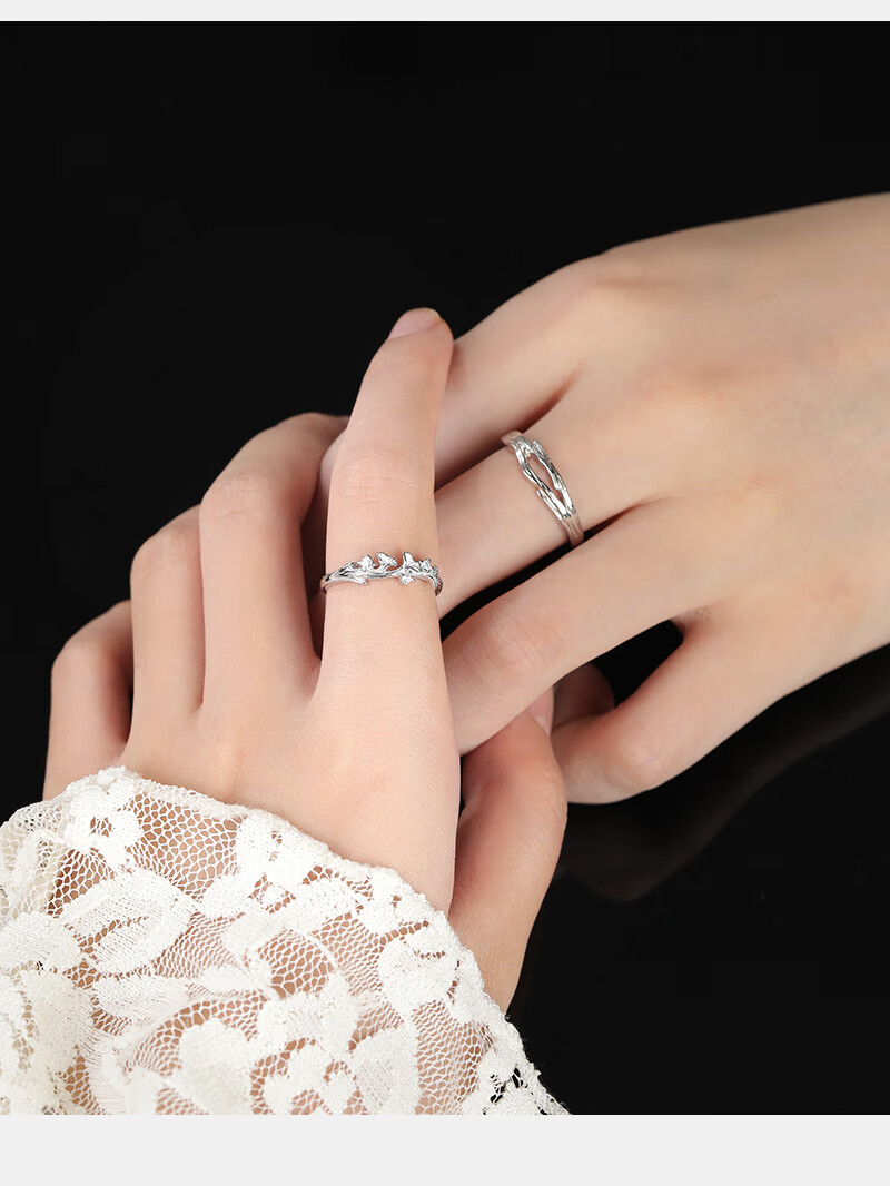MANHE S999 Sterling Silver Couple Rings, One Pair of Engagement Diamond Rings, Adjustable Women's And Men's Birth Ring, Valentine's Day Gift 11