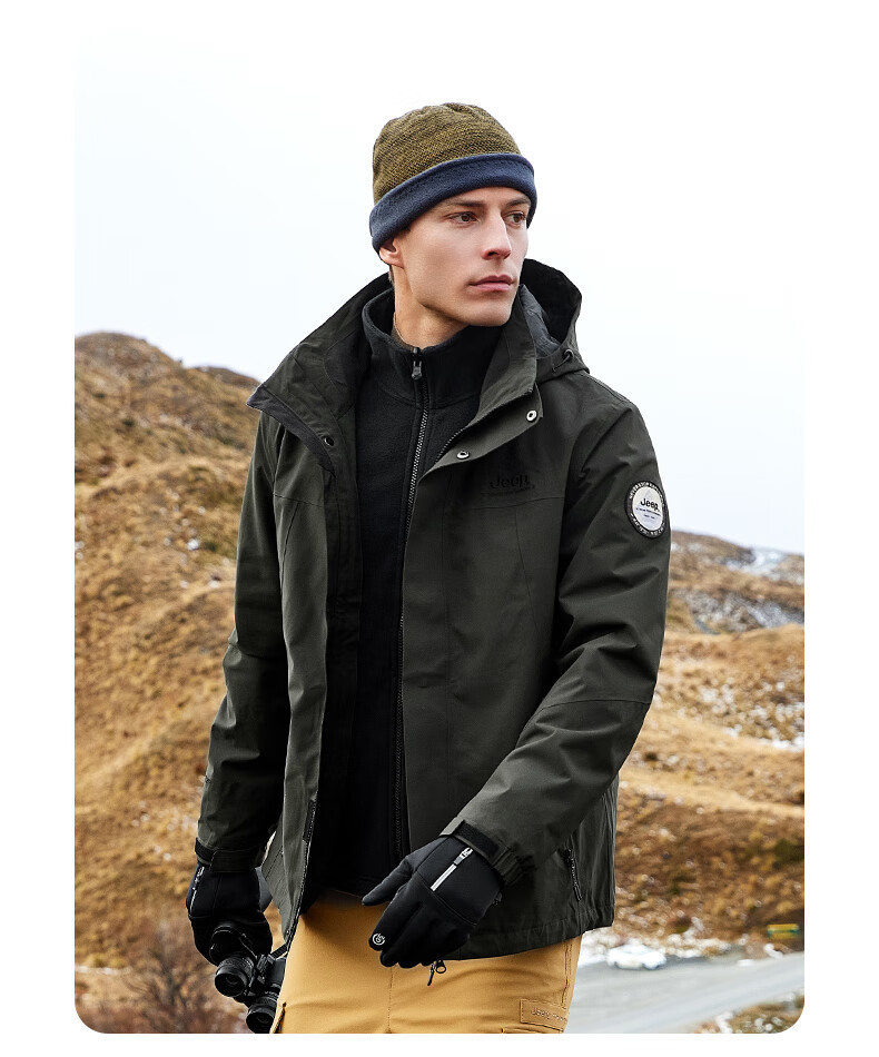 Jeep Men's Three-In Jacket, Outdoor Windproof And Waterproof, Detachable Fleece, Mountaineering Coat, 081 Brand, Black, Size M 12