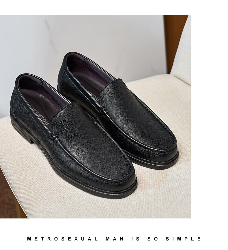 LAORENTOU Men's Leather Shoes, Business Casual Breathable Soft Upper Formal Dress Shoes, Slip-On Dad Shoes A20231 Black Size 40 9