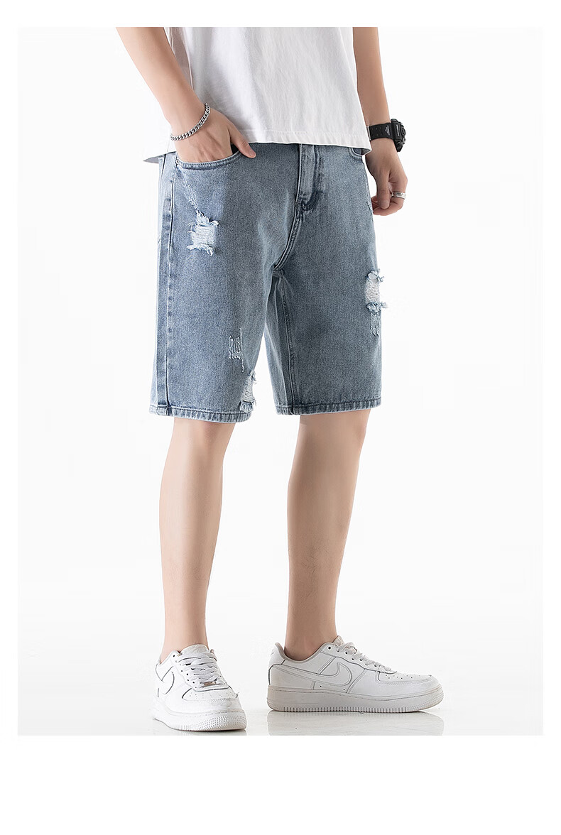 ROMON Men's Denim Shorts, Summer Lightweight Trendy Casual Five-Point Pants, Loose-Fitting Trousers, Men's Clothing 9607 Light Blue XL 3