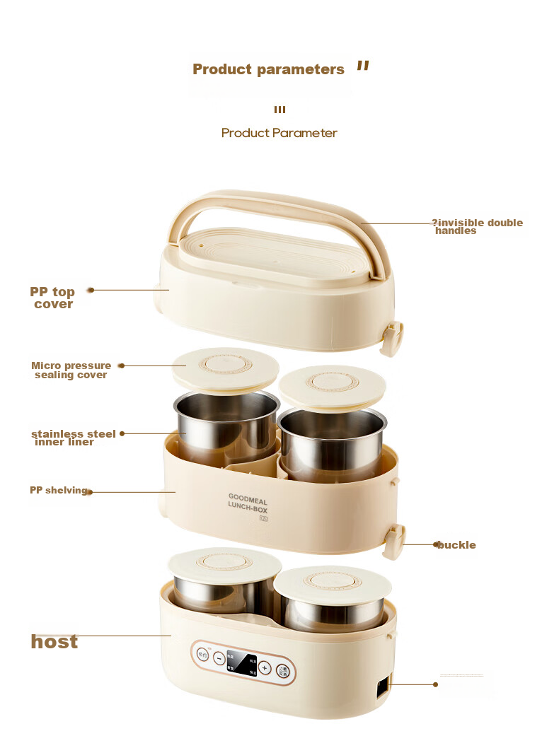 LIFE ELEMENT Electric Food Warmer, Plug-In Heating And Intelligent Temperature Maintenance, Office Meal Warming Device, Double-Layer 1.5L Stainless Steel Inner Pot, Sealed Fresh-Keeping without Flavor Mixing, F36 21