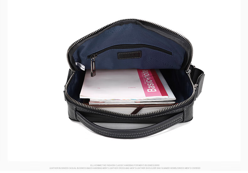 ELLE HOMME Business Men's Shoulder Bag, Fashionable Top-Grain Leather Crossbody Bag with Large Capacity, Handheld Men's Bag EA088205040 Black Birthday Gift for Boyfriend 6