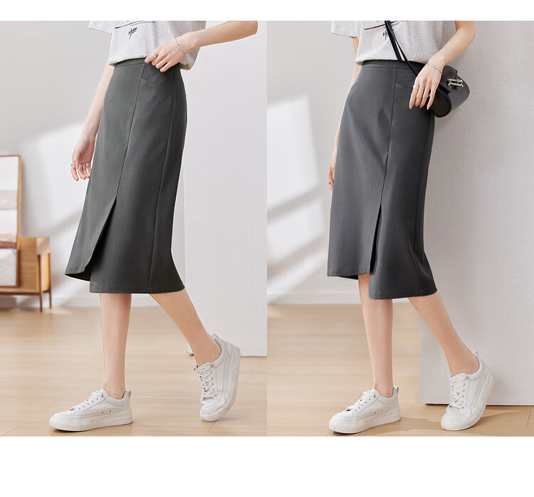 Sentubila Stylish Asymmetric Slit Midi Skirt, Urban Commuter Irregular High-Waisted Pencil Skirt, Gray, S 15