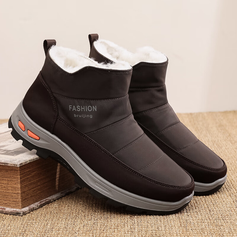 Ankang Winter Pure Wool Warm Men's Old Beijing Cloth Shoes, Thickened Waterproof Dad High-Top Cotton Boots 23503, Coffee Color, Size 38