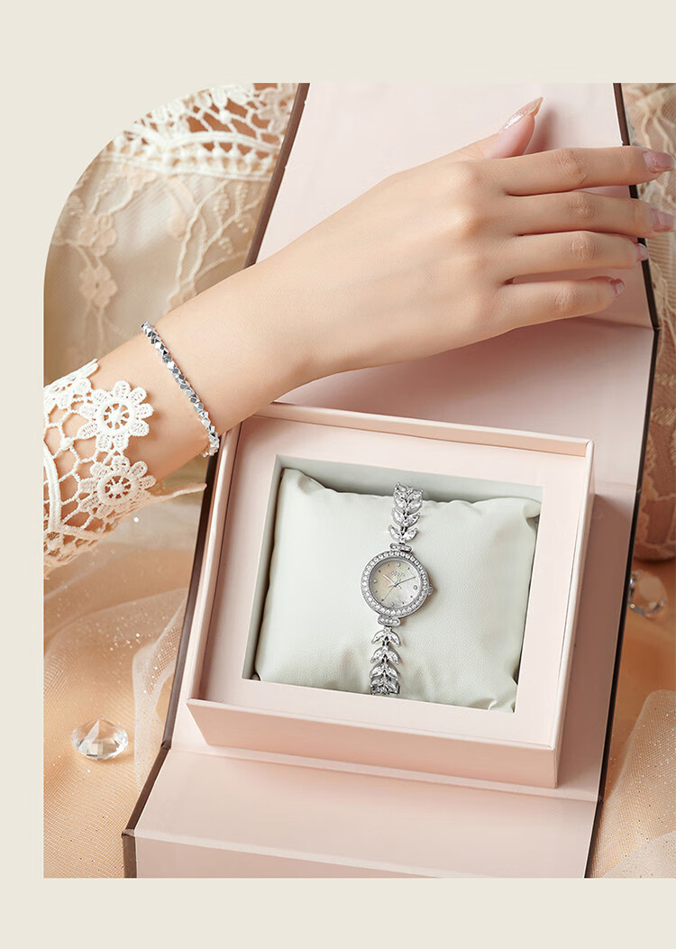 Julius Watch for Women, Mermaid Gift Box, Girlfriend Gift, Zirconium Bracelet, Quartz Ladies' Student Watch, Rose Gold MG-1435B 17