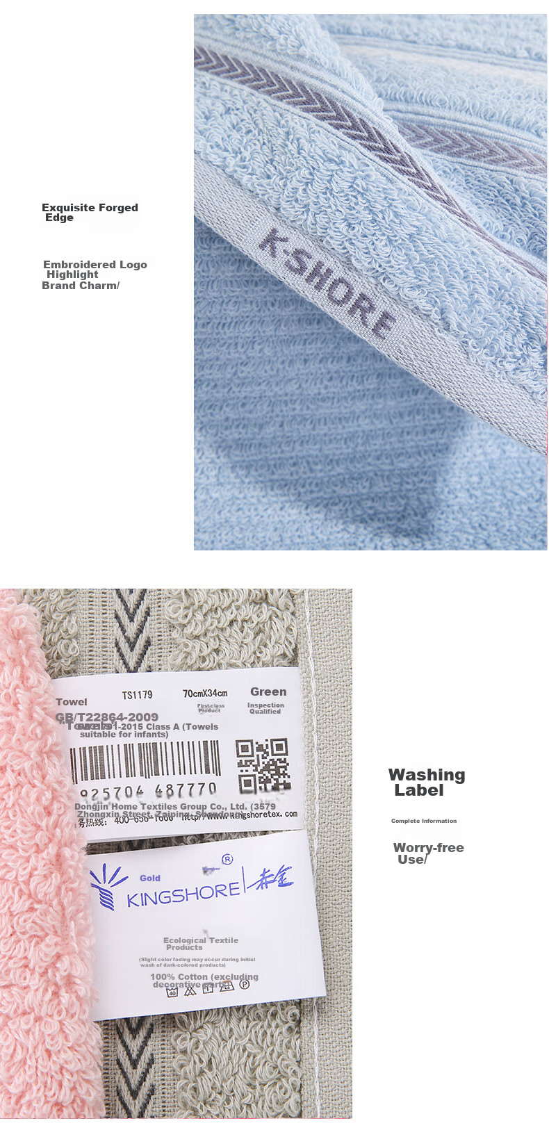 KING SHORE Towel Gift Box, Set of 2, Pure Cotton Satin Face Towels, Group Purchase, 70*34cm, 98g/piece, Includes Carrying Bag 6