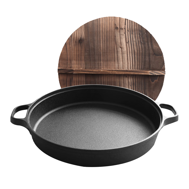 Dianjiang Cast Iron Wok Frying Pan, Thickened Iron Griddle for Home Use, Large Size without Coating, 34cm