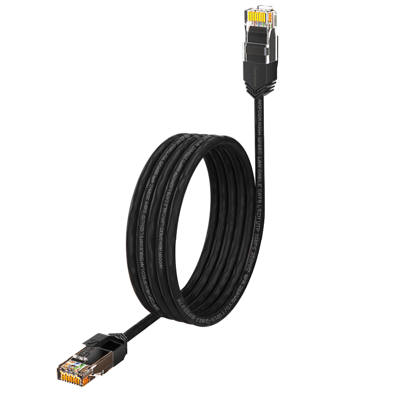 AMPCOM Thin Ethernet Cable, 2 Meters, Gigabit Patch Cable, CAT6 Unshielded Network Cable for Patch Panels And Switches, Black, AMC602BK