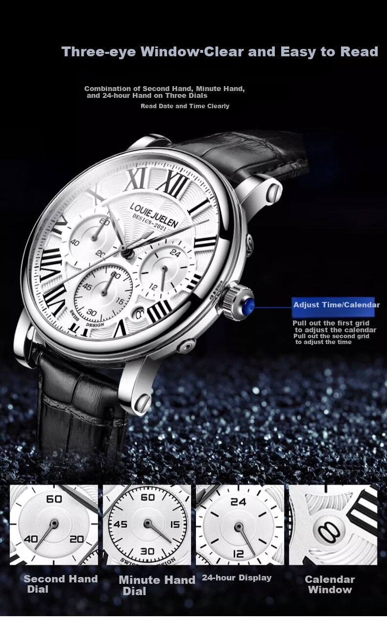 LOUIE JUELEN Men's Watch, Swiss Genuine Product, Fully Automatic Mechanical Business Quartz Watch, Top Ten Famous Watches, Water-Resistant, Gift for Boyfriend 11
