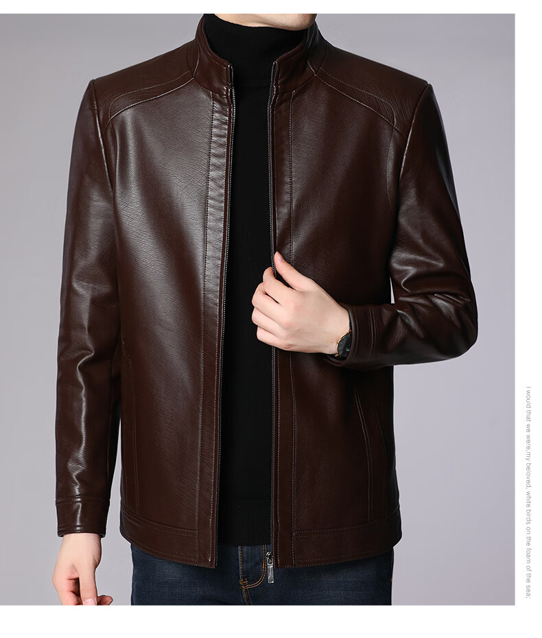 Hengyuanxiang Men's Leather Jacket, 2024 Autumn And Winter Men's Outerwear, Fleece-Lined Thick Casual Lapel Jacket for Middle-Aged And Elderly Me 18