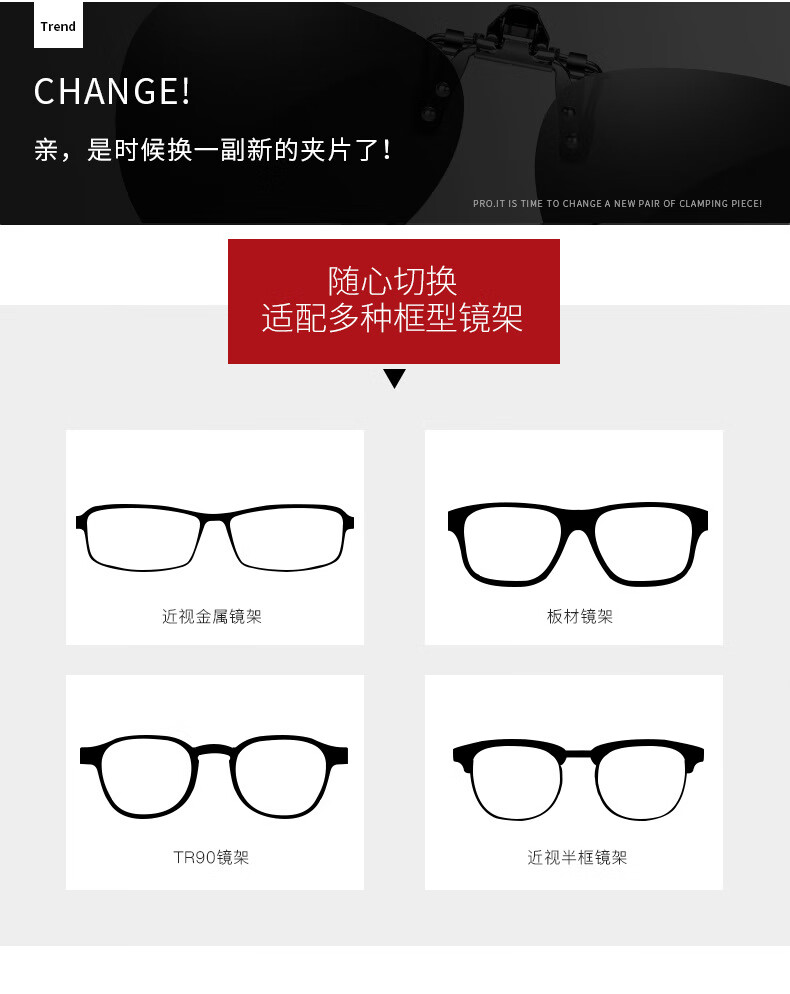 Lafudelu Myopia Night Vision Glasses Polarized Clip-On Luminous And Clear Night Driving Sunglasses Clip UV Protection HD Eyeglass Clip Night Driver's Goggles Clip Unisex B-66 1
