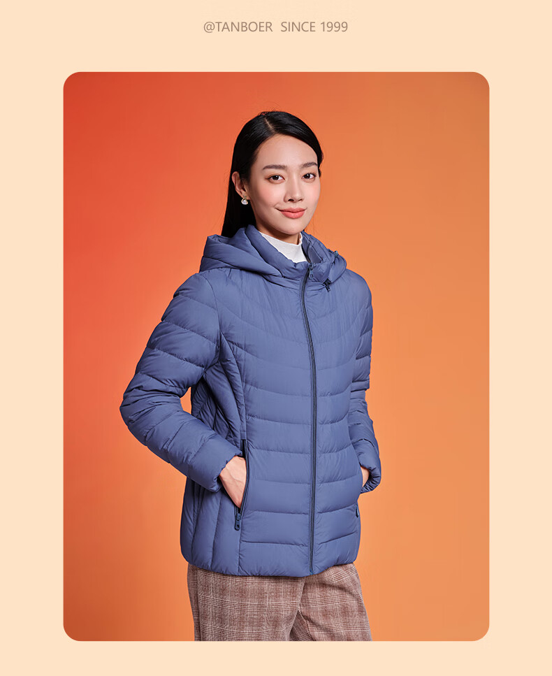 Tanboer Lightweight down Jacket for Women, Short Loose Fit with Detachable Hood, Autumn Warm Ladies' Coat TD236256, Lavender Purple, Size 175 23