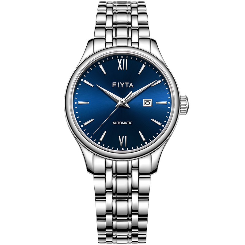 FIYTA Classic Series Women's Watch, Simple Business-Style Blue Dial Steel Strap, Ladies Mechanical Wristwatch, Holiday Gift