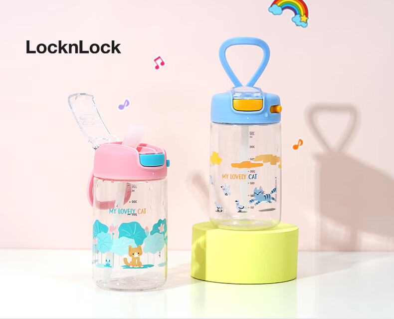 LOCK&LOCK Children's Water Bottle with Straw And Lock, Tritan Material, Student Handheld Outdoor Sports Cup, 430ml, Pink 16
