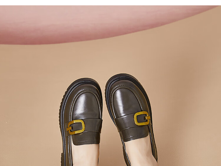 Dusto Black Thick-Soled Leather Shoes for Women, 2026 New Spring Slip-On Commuter Shoes, Soft-Soled British Loafers 12