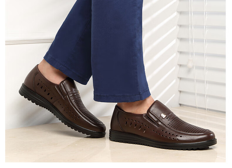 LAORENTOU Men's Summer Business Formal Slip-On First Layer Breathable Driving Shoes LJD587 Black Hollowed Out Size 40 13