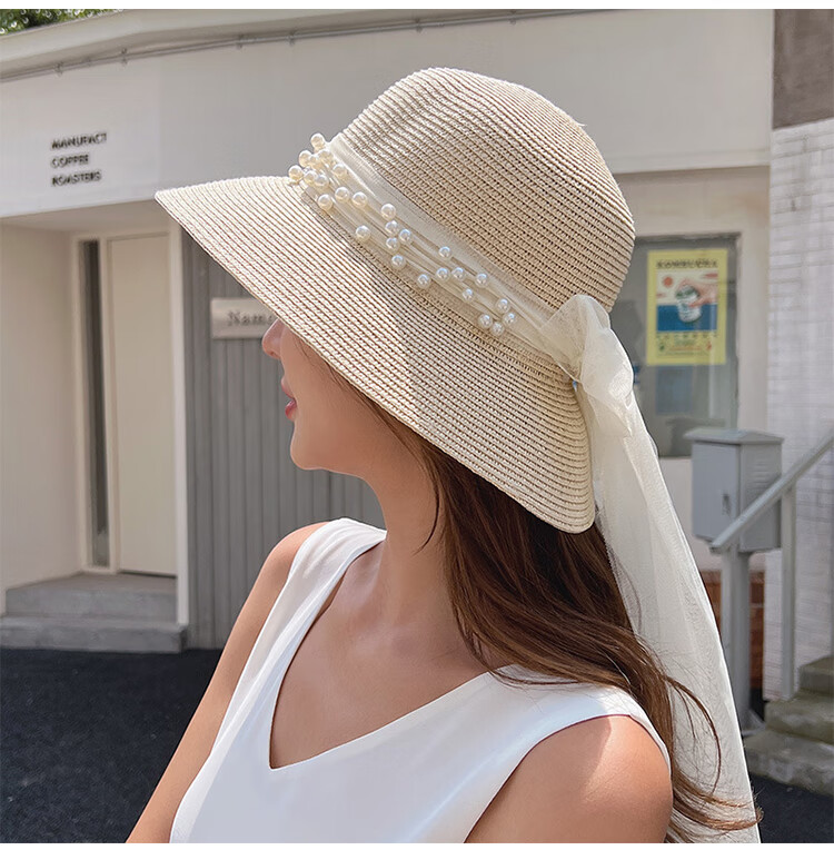 GLO-STORY Women's Sun Hat, Straw Hat for Outdoor Travel, UV Protection, Wide Brim Beach Hat with Bow, WMZ824169 15