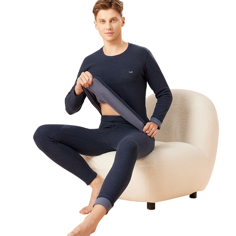 MiiOW [Cashmere Protein] Men's Thermal Underwear, Fleece-Lined Thickened Autumn Top And Bottom Set, Base Layer Underwear for Me
