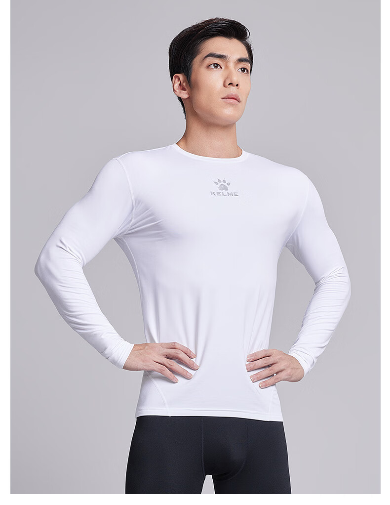 KELME Men's Outdoor Thermal Fleece Lined Compression Shirt Running Training Fitness Top Black 3XL 9