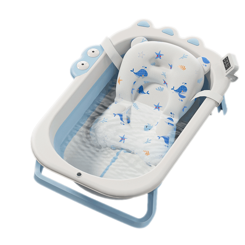 Babyhood Little Crocodile Children's Bathtub, Infant Bath Tub with Foldable Design And Bath Mat, Electronic Temperature Sensing