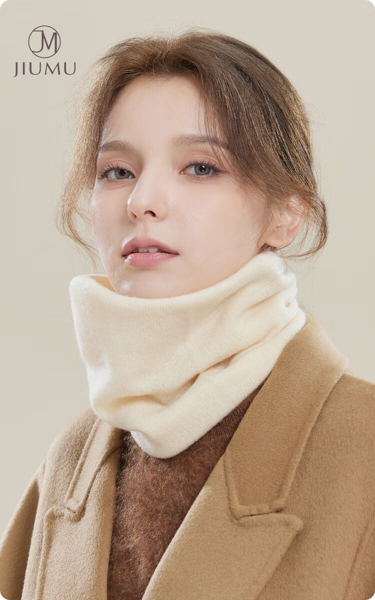JIUMU Pure Wool Warm Neck Gaiter for Women, Autumn And Winter Thickened Cold-Proof Neck Protector, Women's Neck Warmer, Outdoor Scarf for Winter 1