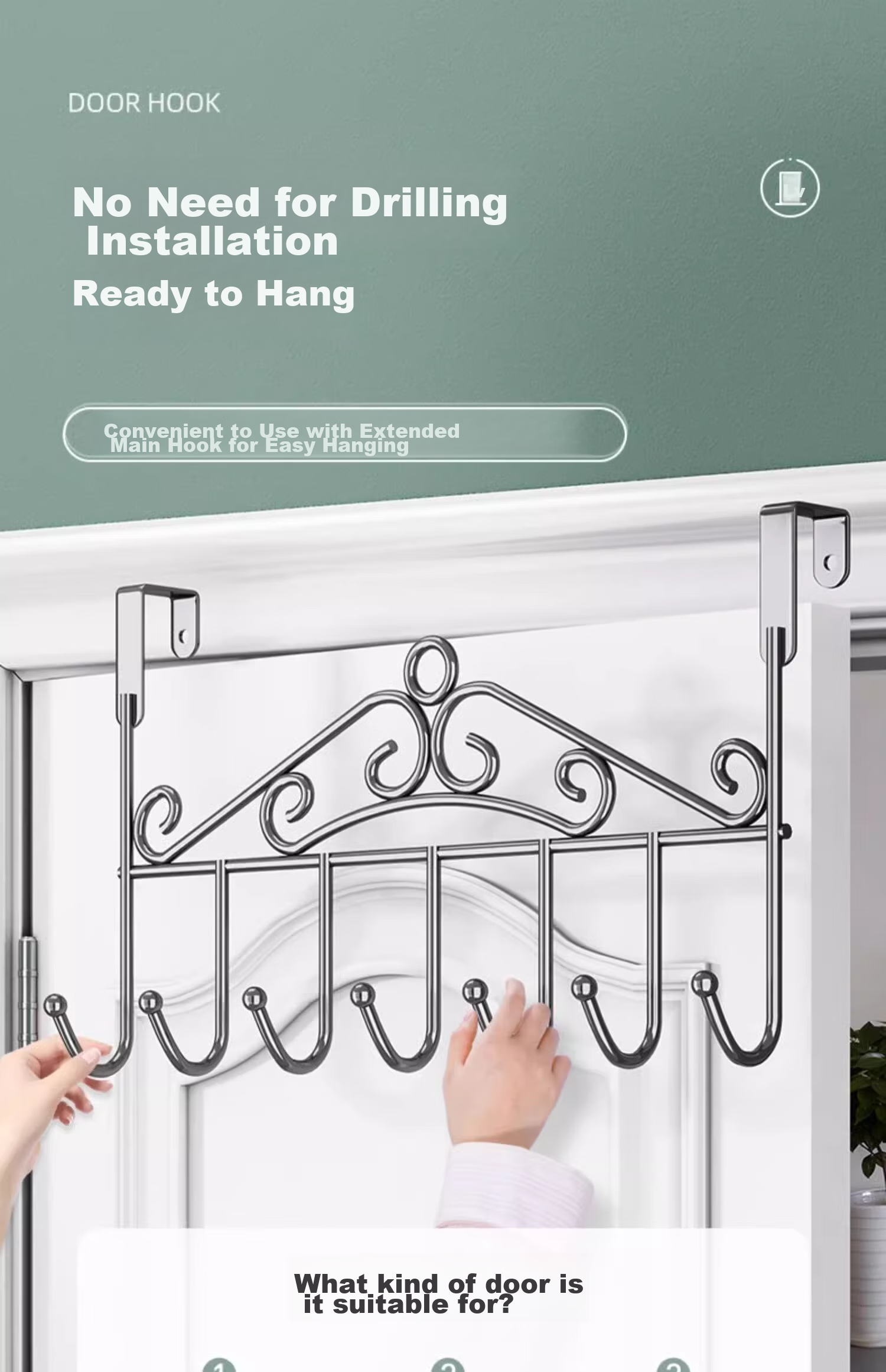 YOUQIN Door Hook, No Drilling Required, Over-The Coat Rack, Clothes And Hat Hanger for Behind The Door 3