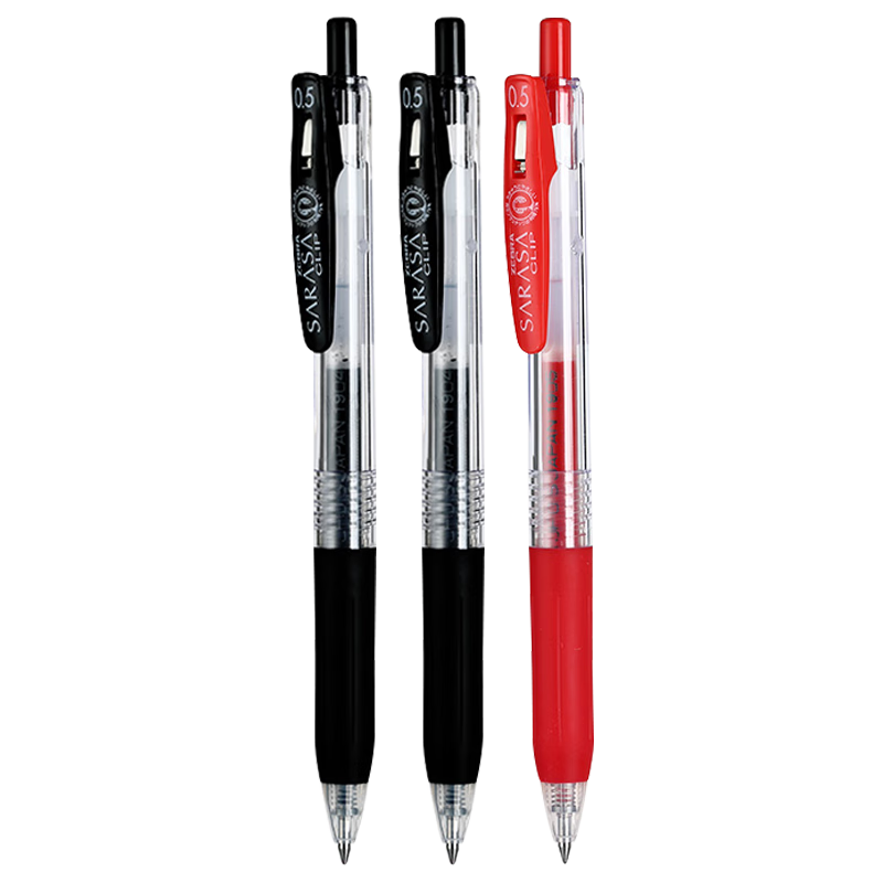 ZEBRA JJ15 Retractable Gel Pen, Stylish Signature Pen, 0.5mm Business Student Exam-Specific Gel Ink Pen, Student Colorful Journal Pen, 2 Black 1 Red