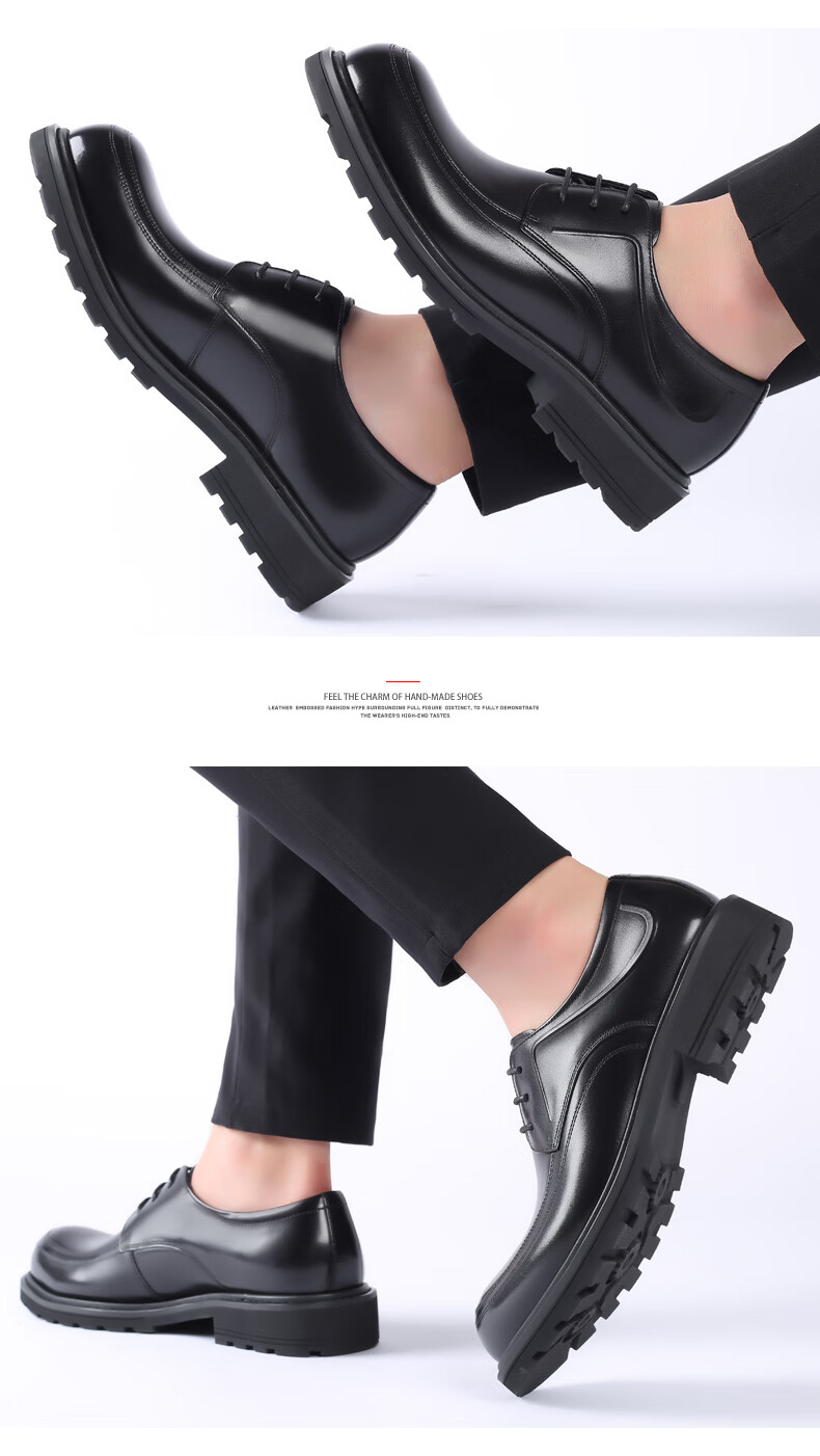LAORENTOU Men's Leather Dress Shoes British Style Low-top Casual Soft First Layer Cowhide Lace-up Non-slip Round Toe Black 38 15