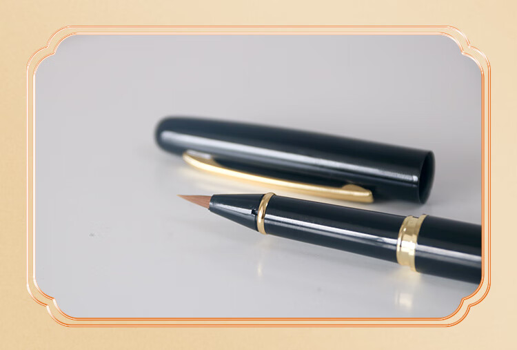 Yihaitangwenhua Calligraphy Brush Pen with Refillable Ink, Fountain Pen-Style Wolf Hair Portable Small Regular Script Calligraphy Brush for Sutra Copying, Extra Fine Art Brush for Gifting, Fountain Pen And Brush Gift Box Set - Coffee Color 10