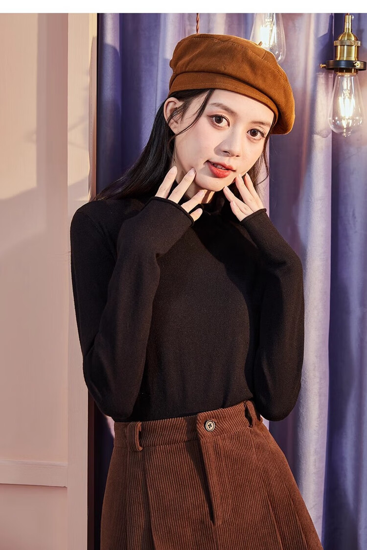 TonLion 2023 Solid Color Turtleneck Slim Fit Base Shirt for Women, Commuter Versatile Top, Black, M 25
