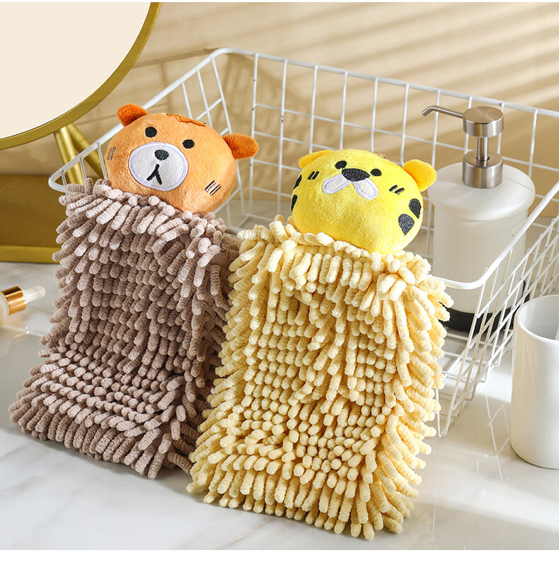Grace Hand Towels, 16*26cm*2 Pieces, Chenille Thickened Absorbent Sponge Bathroom Towels, Dora Duck + Bit Bear 3