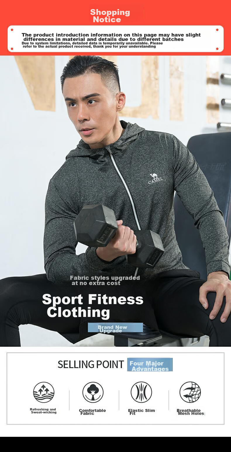 CAMEL Men's Sports Set, Five-Piece Fitness Outfit, New Long-Sleeve And Long Pants, Quick-Dry Running Basketball Training Sportswear 3