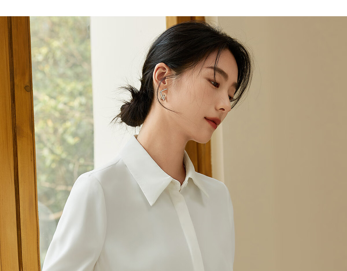 Chushen Spring And Autumn Long-Sleeve Shirt for Women, V-Neck Collar, Casual Versatile Commuter Professional White Blouse S143C2049 M Size 23