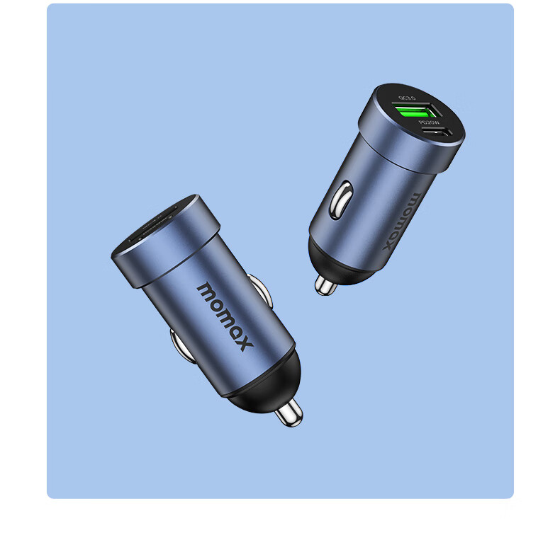 MOMAX 30W Dual-Port Car Charger, Cigarette Lighter Adapter, Super Fast Charging Converter Plug, Compatible with Apple 16 Huawei/Xiaomi, Two-In Deep Space Gray 9