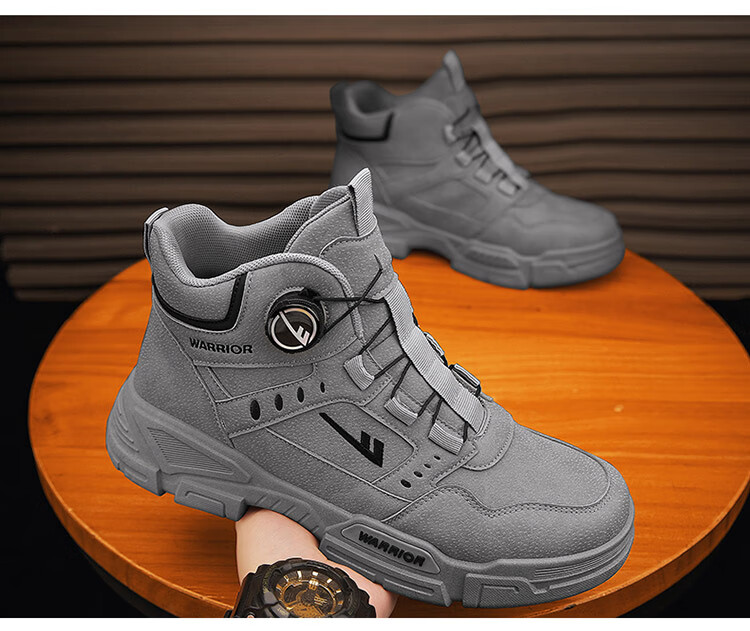 Huili (Warrior) Men's Boots, Casual Martin Boots, Outdoor Shoes for Men, Work-Style Men's Shoes F838M, Gray, Size 42 15