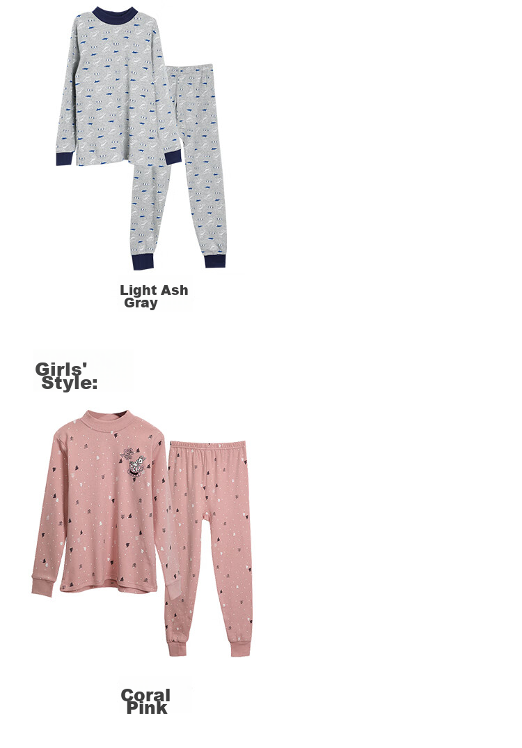 Hodohome Children's Autumn Underwear Set, Girls' Pure Cotton All-Over Print Semi-Turtleneck Thermal Underwear, Big Kids' Pajamas, 112 Pink 120 5