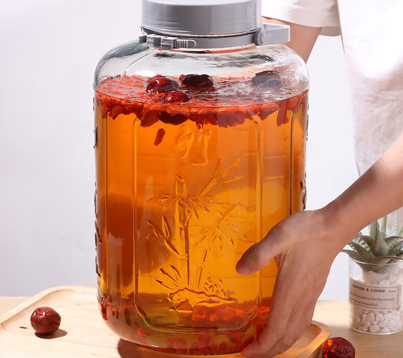BJ Glass Jar for Infusing Liquor, Sealed Glass Container for Brewing Alcohol, Pickling Crock for Pickles And Preserved Vegetables, 20 Jin Capacity 6