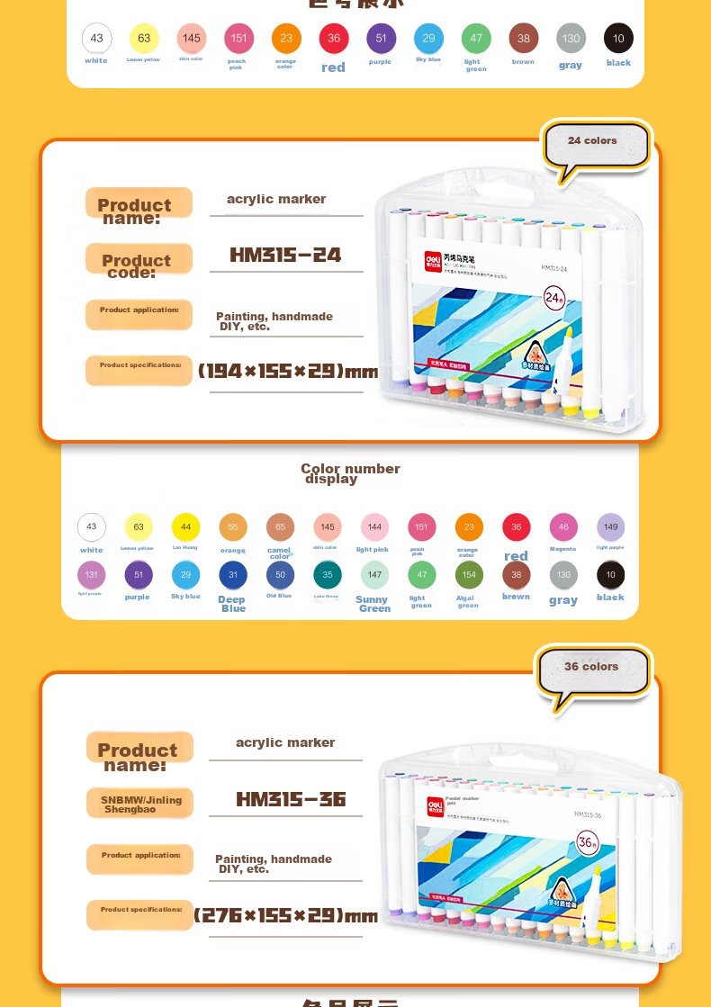 Deli [Back to School Stationery] 64-Color Round Barrel Acrylic Markers, PP Box Packaging, Hand-Drawing Shoes, Painting Pens, Fluorescent Highlighters, Children's DIY, New Year Tree Graffiti, Watercolor Pens, Art Educatio 13