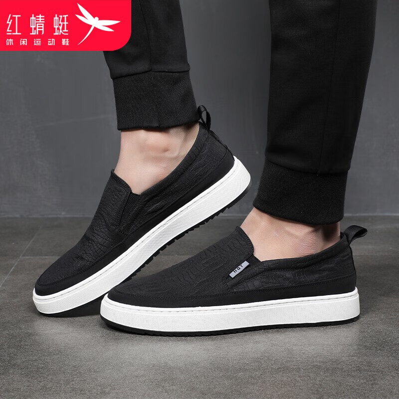 Мужские туфли-лоферы Hongqingting, повседневные слипоны из текстиля, низкие, с резиновой подошвой, черные, размер 38