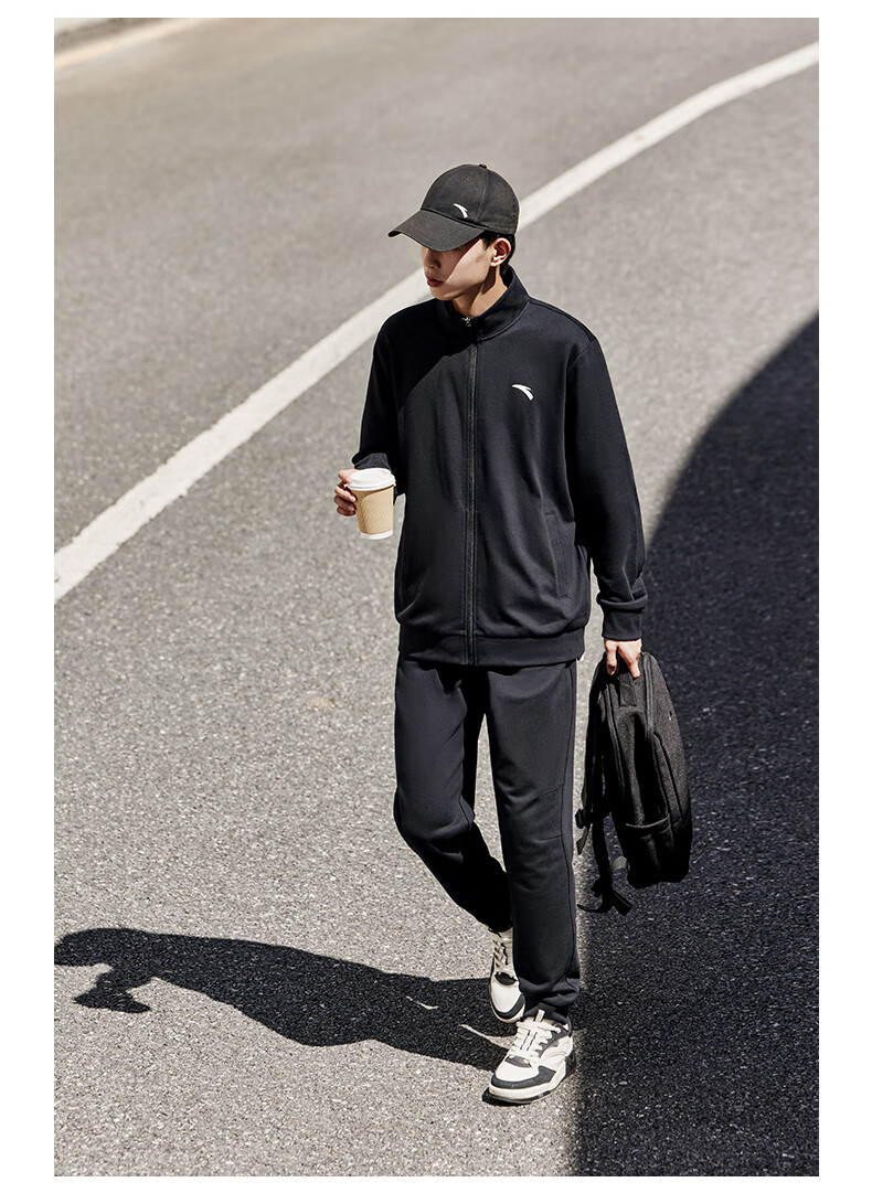 Anta Men's Fleece-Lined Sports Set Spring Windproof Stand Collar Zip-Up Jacket and Pants Sportswear Casual Pants 19