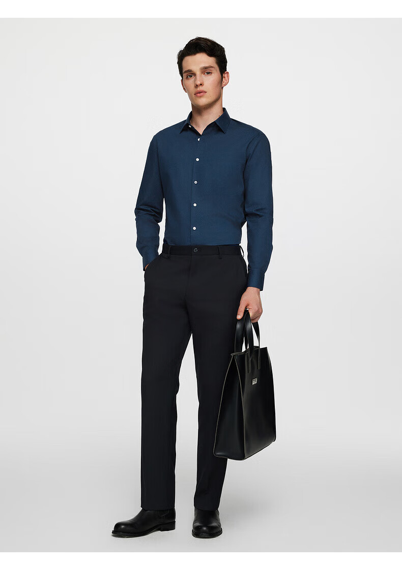 G2000 Men's Spring and Autumn Machine-Washable Easy-Care Crisp Four-Season Skin-Friendly Indigo Slim Fit Trousers 33 14