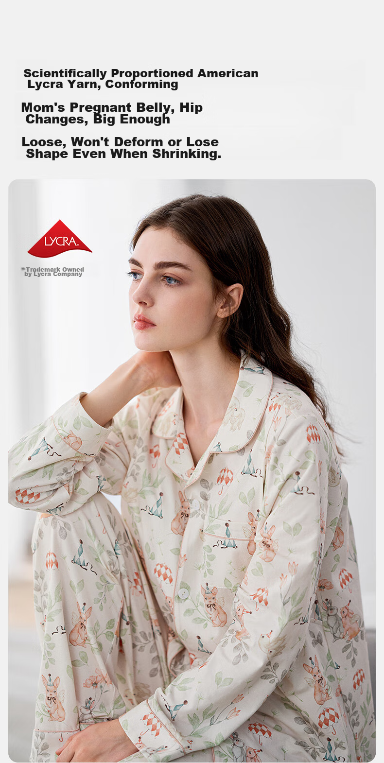 EMXEE Spring And Autumn Thin Maternity Pajamas with Built-In Chest Pads, Postpartum Nursing Sleepwear, Alice Home Wear, Size M 9