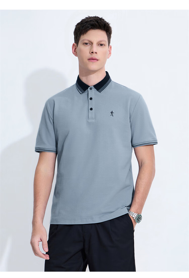 DANCING WOLVES [100% Pure Cotton] Summer Business Commute Breathable Men's Short-Sleeve Polo Shirt, 102 Navy Blue, Size 180 8