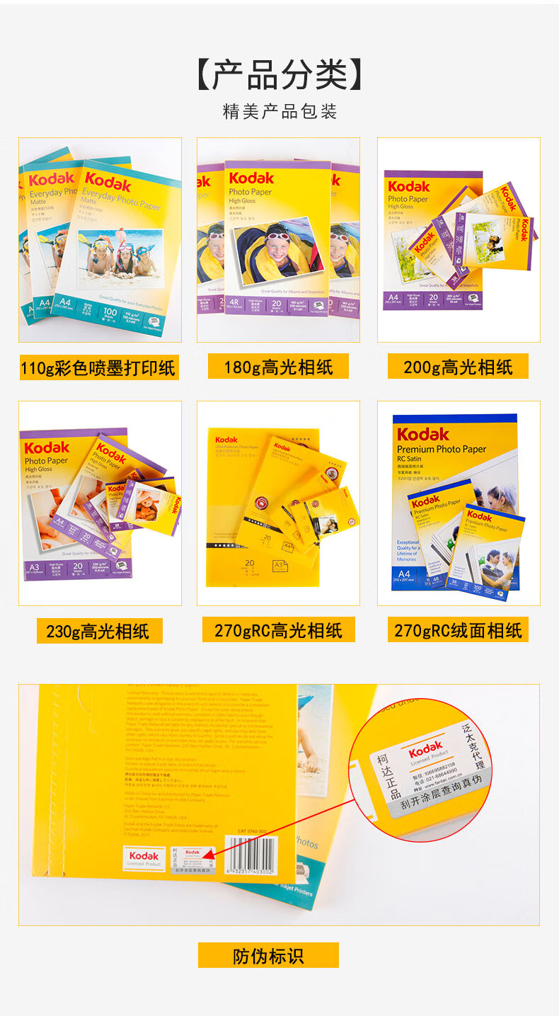 KODAK A4 180g High Gloss Photo Paper/Inkjet Printing Photo Paper/Photo Paper, 20 Sheets, 4027-317 1