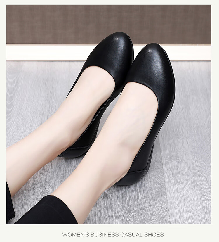 Poitulas Women's Casual Low-Cut Work Shoes, Comfortable Commute Professional Formal Leather Shoes for Women, 8718 Black, Size 39 10