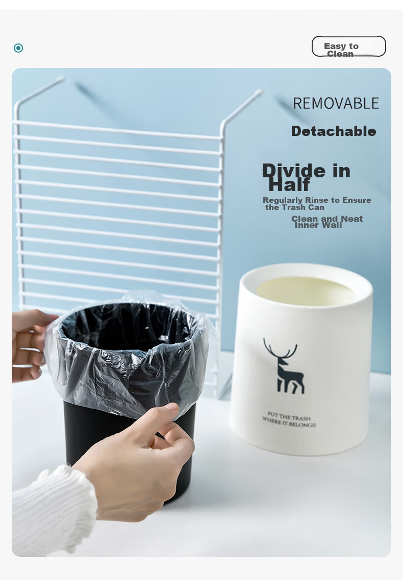 Yipo Desktop Trash Can without Lid, 1.5L Round, Nordic White Deer Pattern, Mini Coffee Table for Office, Study Room, Car, Simple And Minimalist Desig 8