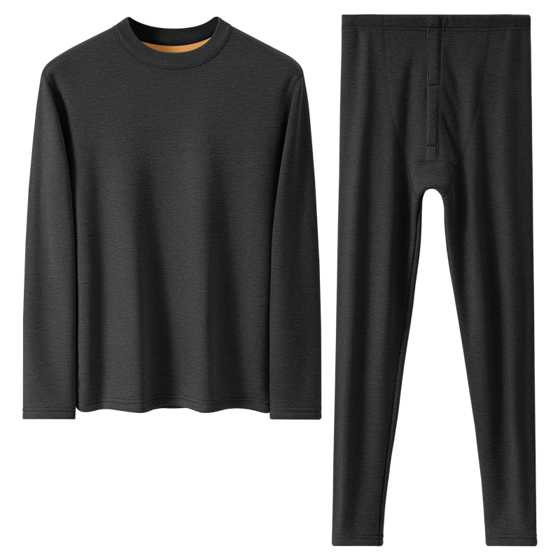 Hengyuanxiang [Cashmere] Thermal Underwear for Men, Fleece-Lined Thickened Mid-High Collar Autumn Top And Pants Set, Men's Winter Cold-Resistant Outfit
